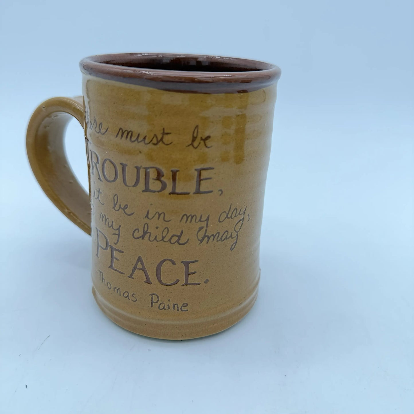 Quotation Tavern Mugs — Abigail Adams, Samuel Adams, or Thomas Paine — Traditional redware made by hand in America