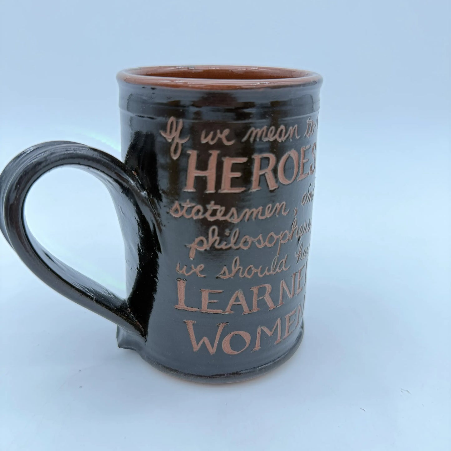 Quotation Tavern Mugs — Abigail Adams, Samuel Adams, or Thomas Paine — Traditional redware made by hand in America