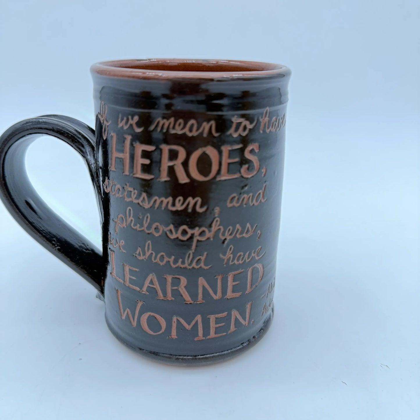 Quotation Tavern Mugs — Abigail Adams, Samuel Adams, or Thomas Paine — Traditional redware made by hand in America