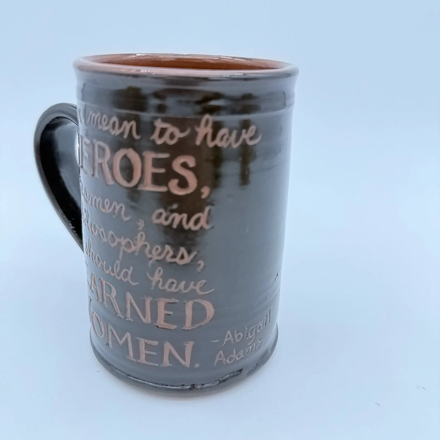 Quotation Tavern Mugs — Abigail Adams, Samuel Adams, or Thomas Paine — Traditional redware made by hand in America