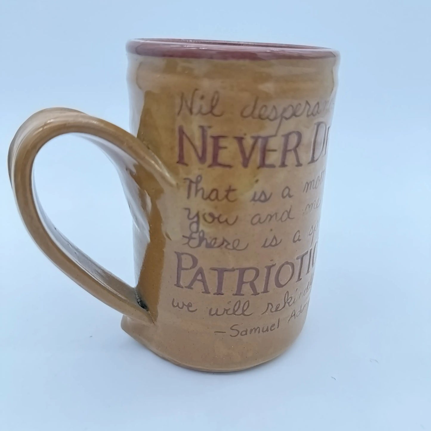 Quotation Tavern Mugs — Abigail Adams, Samuel Adams, or Thomas Paine — Traditional redware made by hand in America