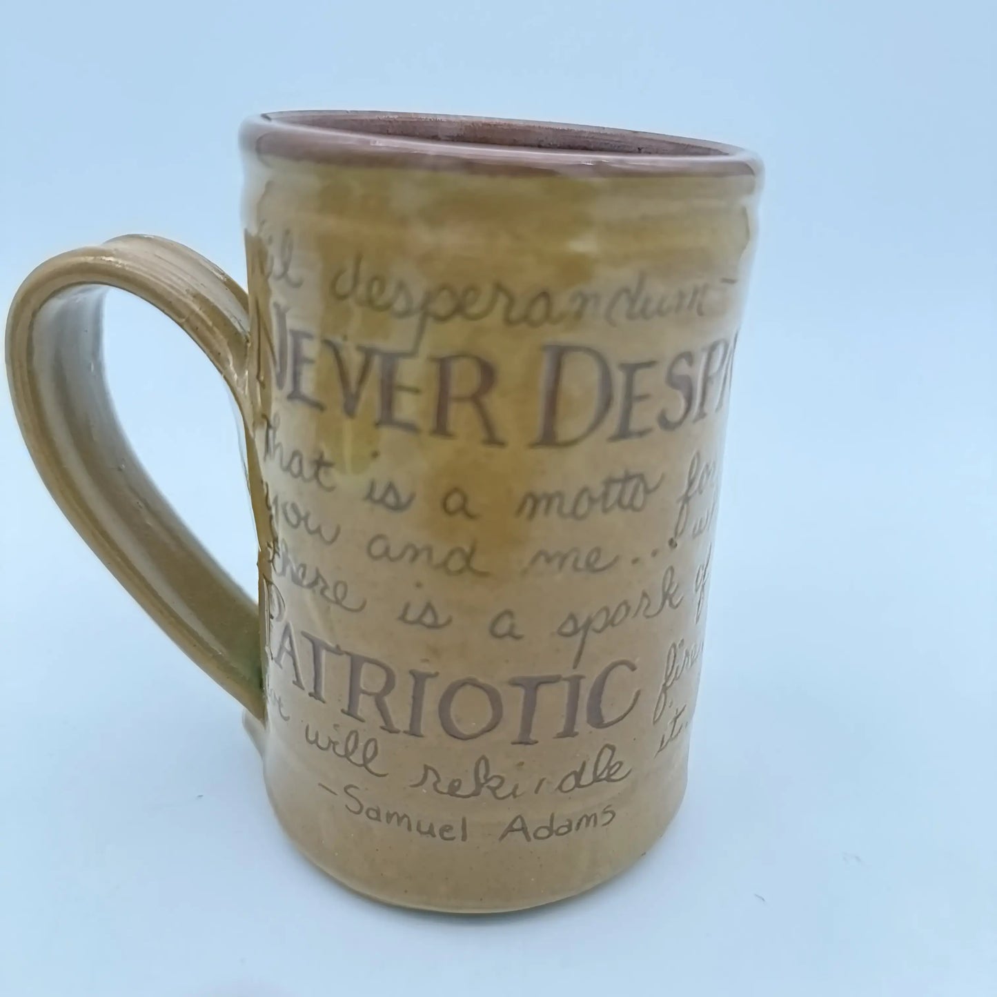 Quotation Tavern Mugs — Abigail Adams, Samuel Adams, or Thomas Paine — Traditional redware made by hand in America