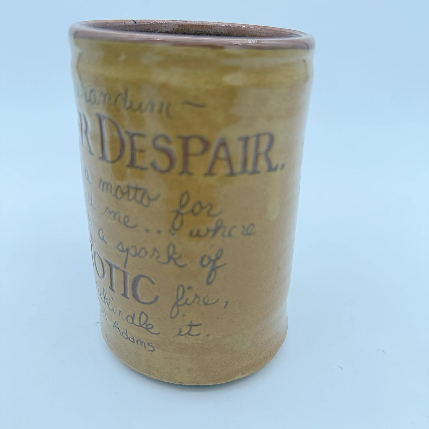 Quotation Tavern Mugs — Abigail Adams, Samuel Adams, or Thomas Paine — Traditional redware made by hand in America