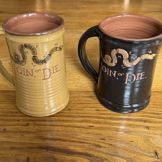 "Join or Die" Tavern Mug — Traditional redware made by hand in America — Yellow and Black