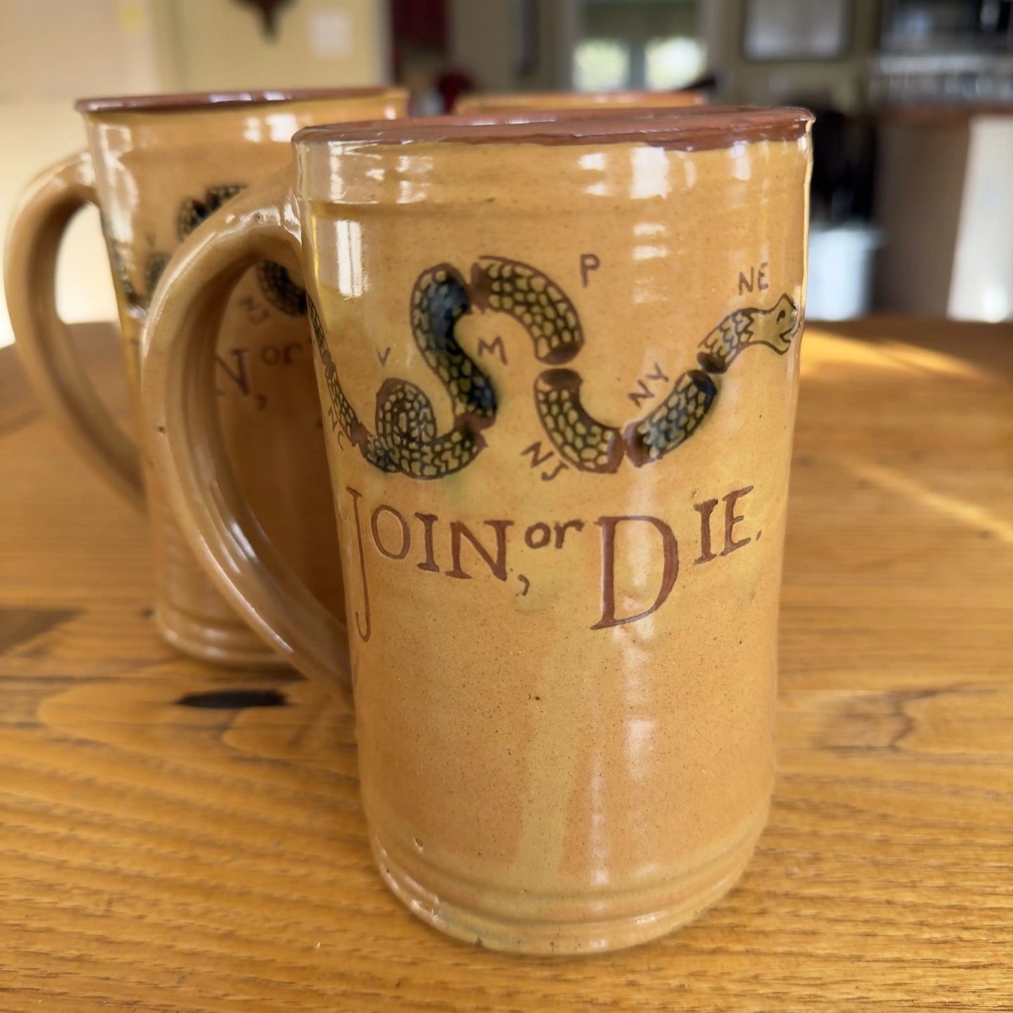 "Join or Die" Tavern Mug — Traditional redware made by hand in America