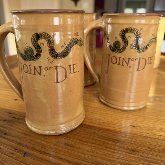 "Join or Die" Tavern Mug — Traditional redware made by hand in America