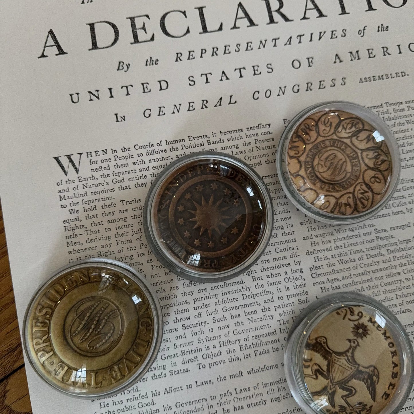 Washington Inaugural Button Glass Paperweights — Four designs — All Made in America