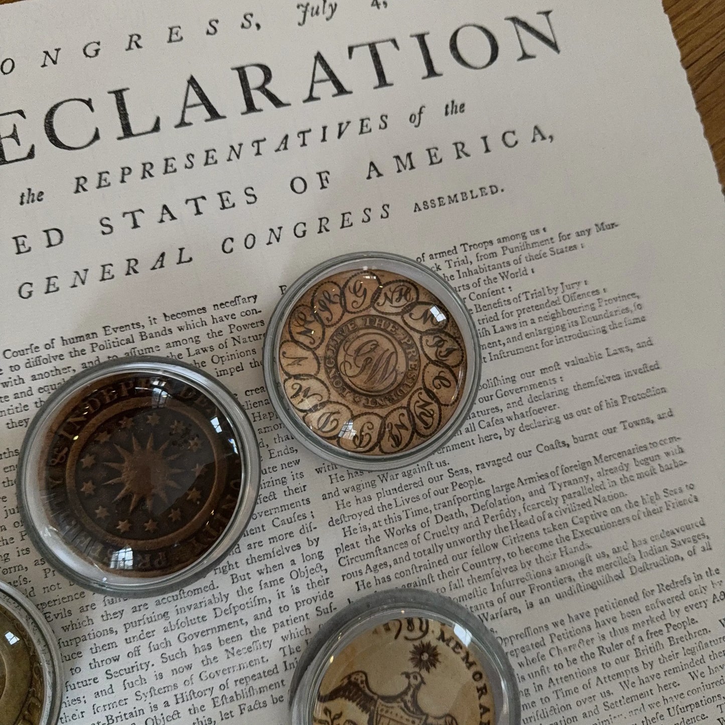 Washington Inaugural Button Glass Paperweights — Four designs — All Made in America