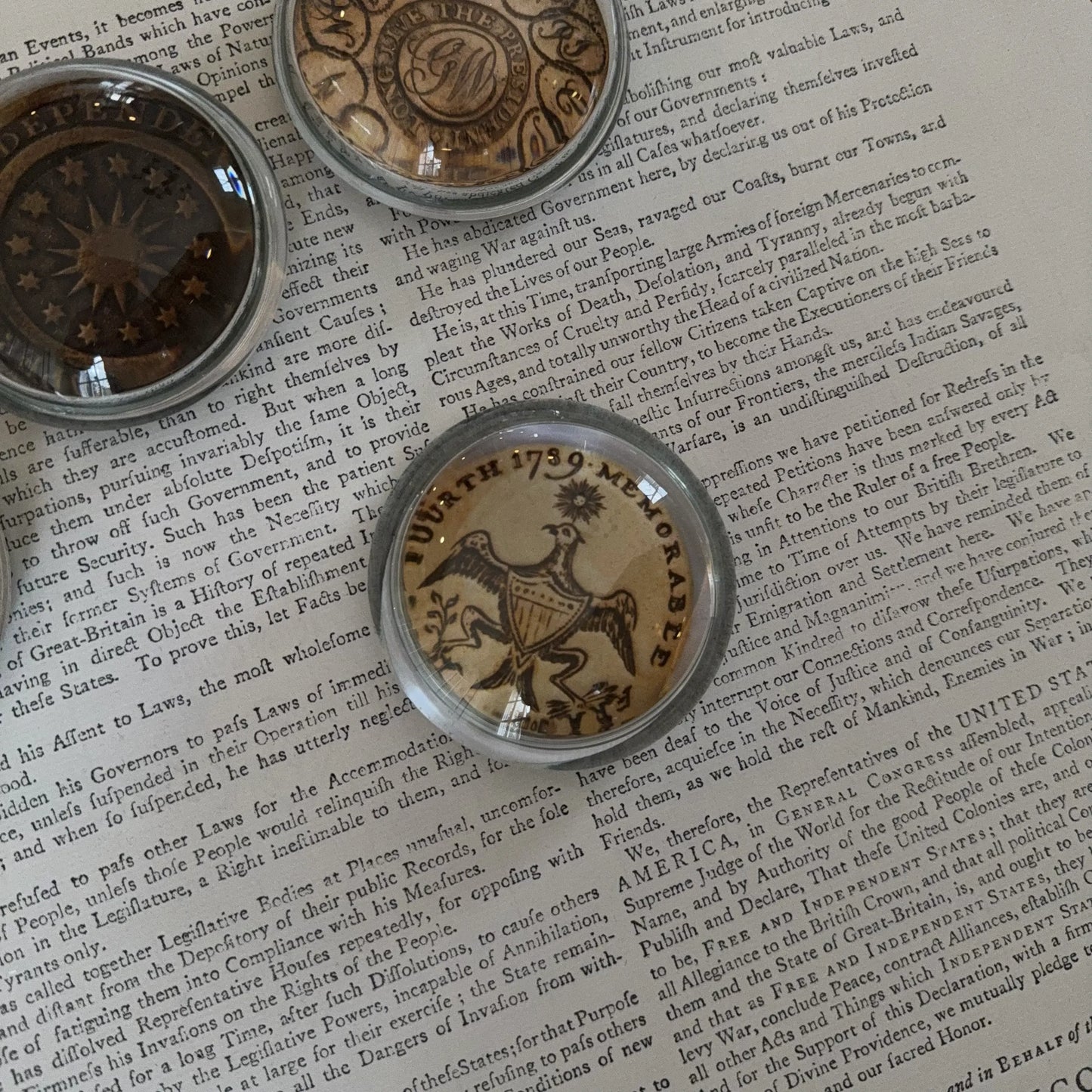 Washington Inaugural Button Glass Paperweights — Four designs — All Made in America