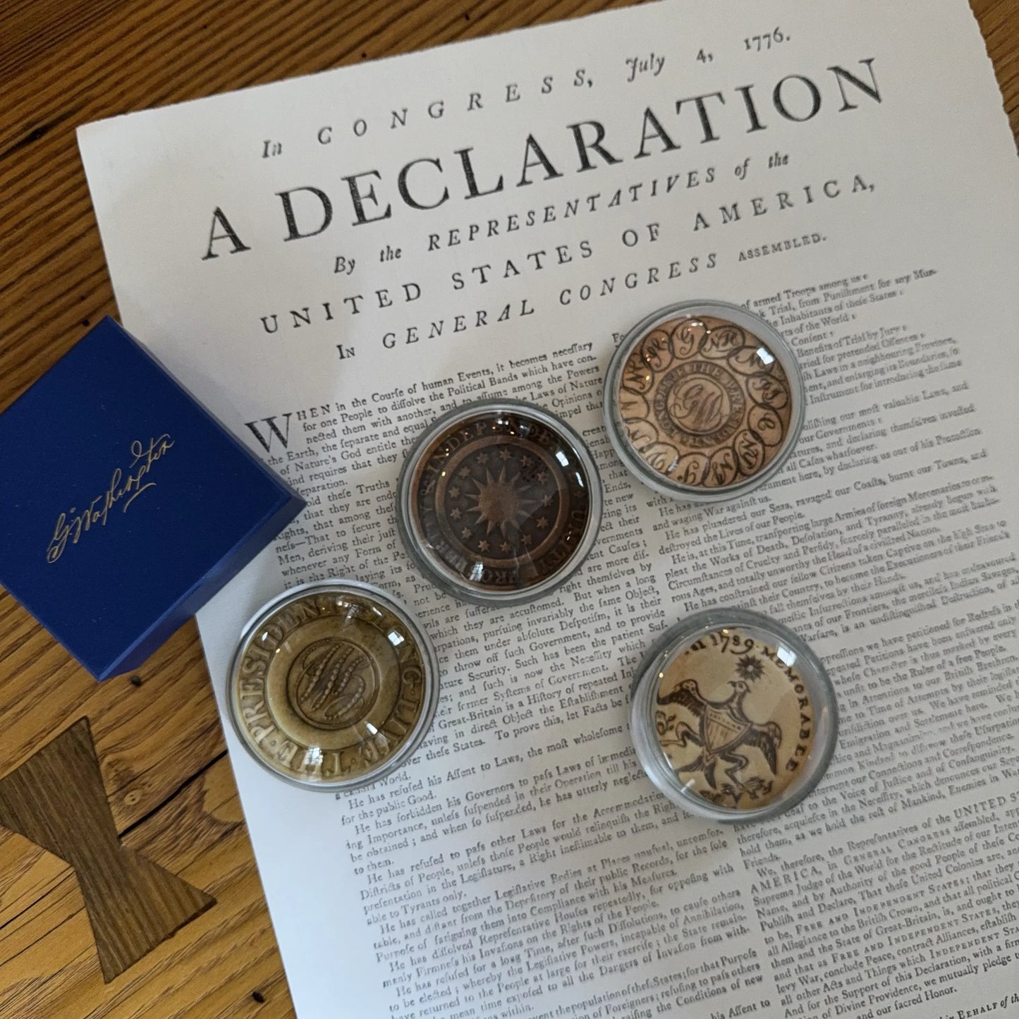 Washington Inaugural Button Glass Paperweights — Four designs — All Made in America