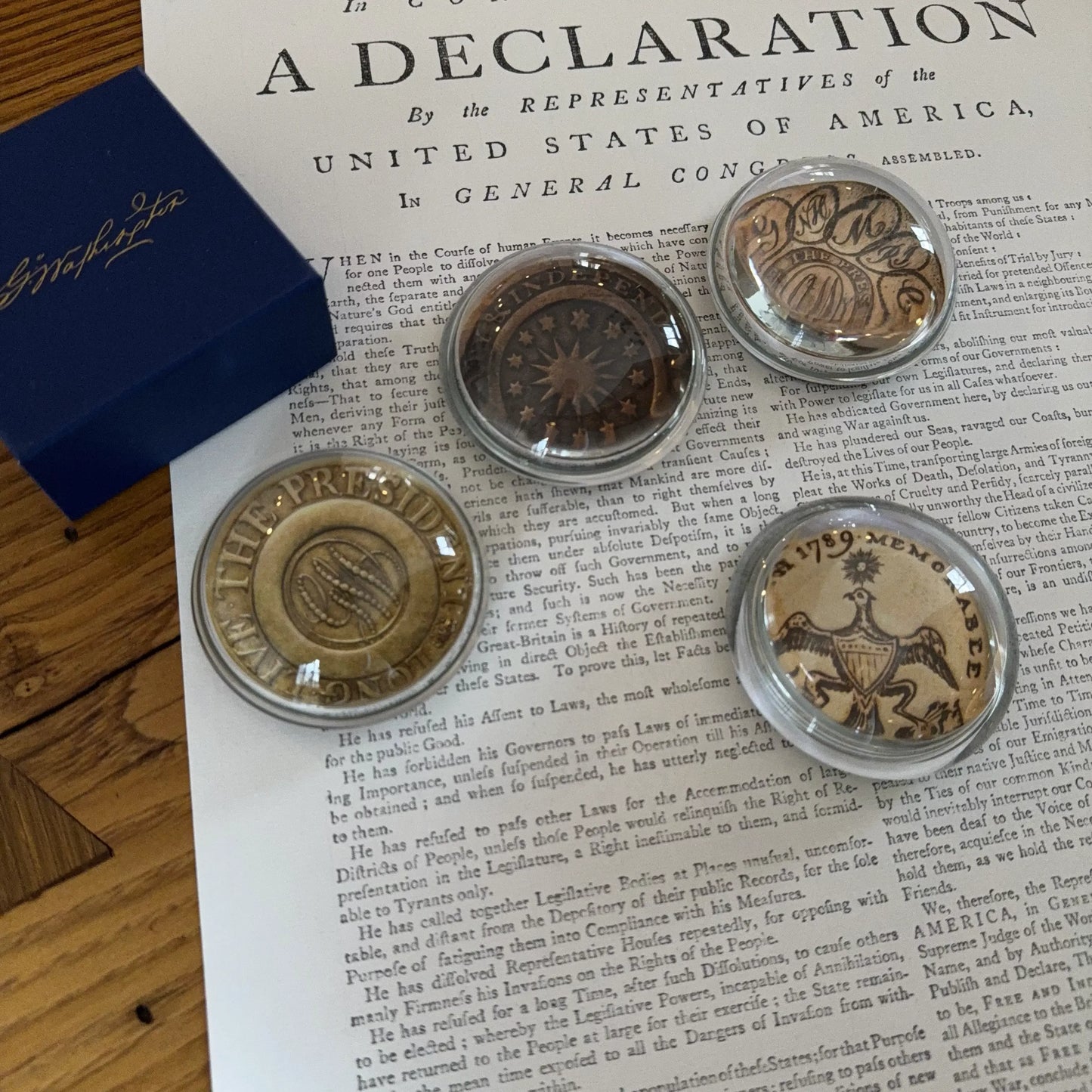 Washington Inaugural Button Glass Paperweights — Four designs — All Made in America