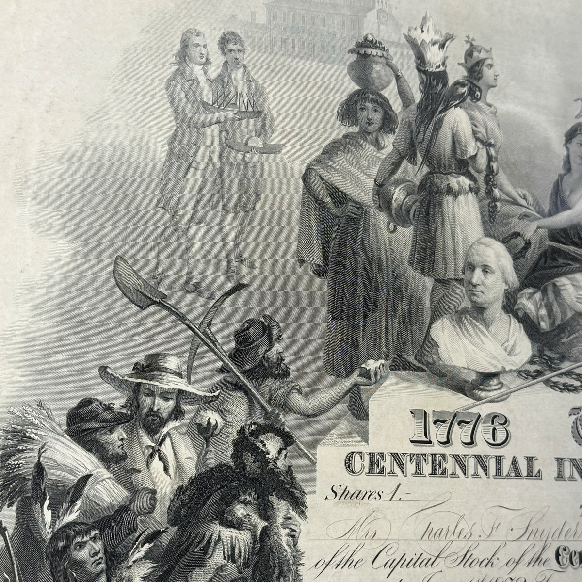 Stock Certificate for 1876 Centennial Exposition in Philadelphia — Framed
