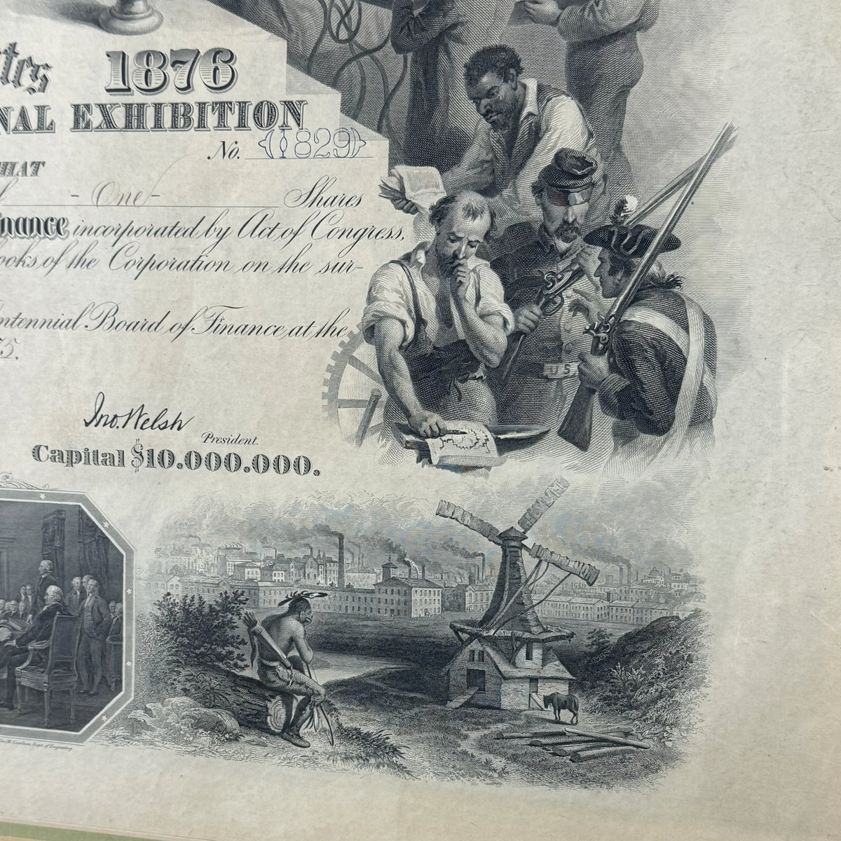 Stock Certificate for 1876 Centennial Exposition in Philadelphia — Framed