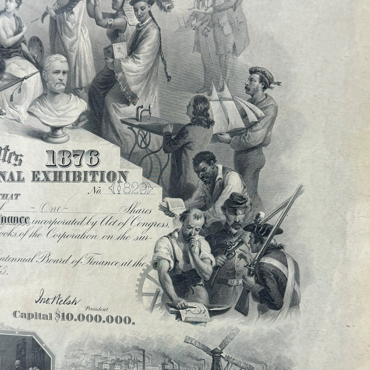 Stock Certificate for 1876 Centennial Exposition in Philadelphia — Framed