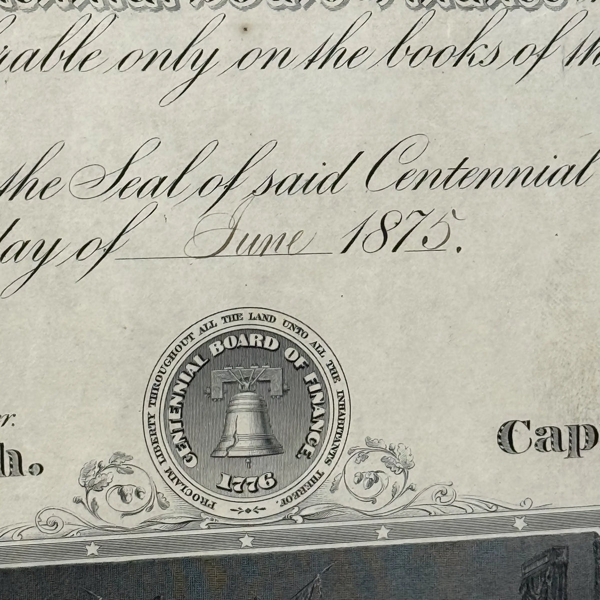 Stock Certificate for 1876 Centennial Exposition in Philadelphia — Framed