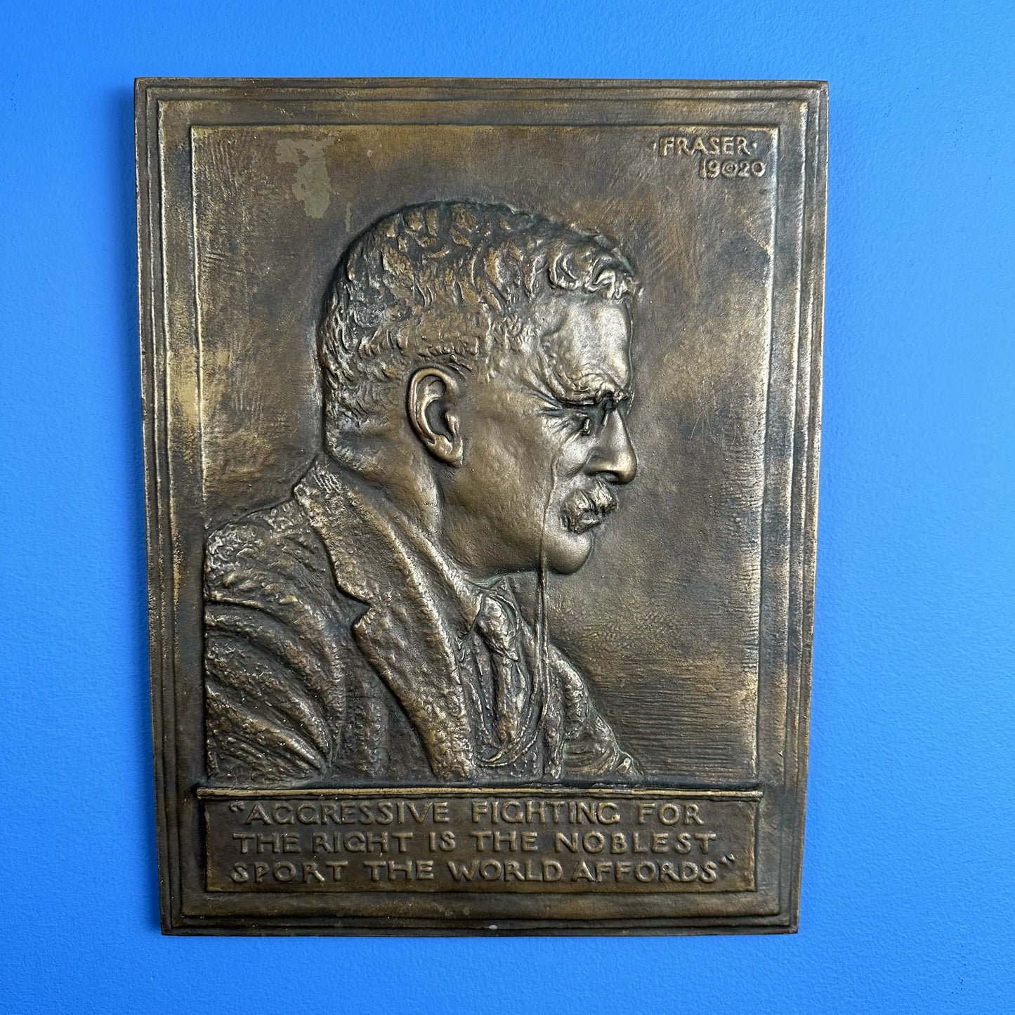 Roosevelt Plaque  — “Fighting for the right” — 1920