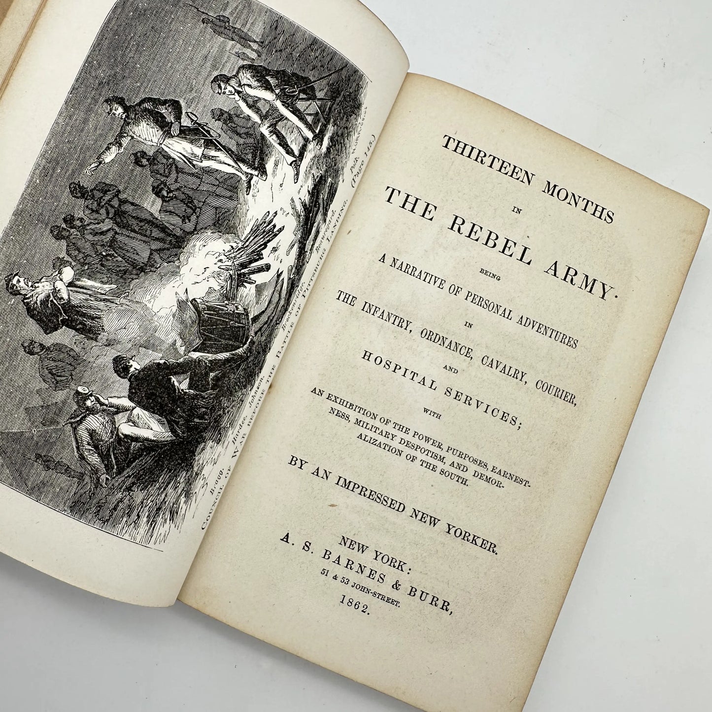 Books from the 1800s: Thirteen Months in the Rebel Army (1862), White Slavery in the Barbary States (1853), and Daniel Boone (1833)