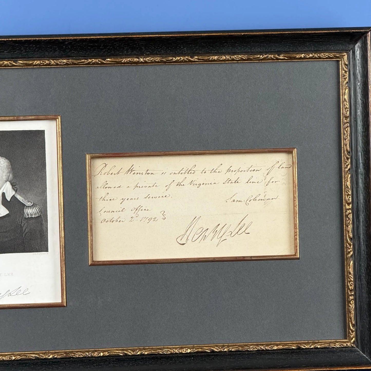 1792 Handwritten Note Signed by “Light-Horse Harry” Lee as Governor — Framed with Engraved Portrait