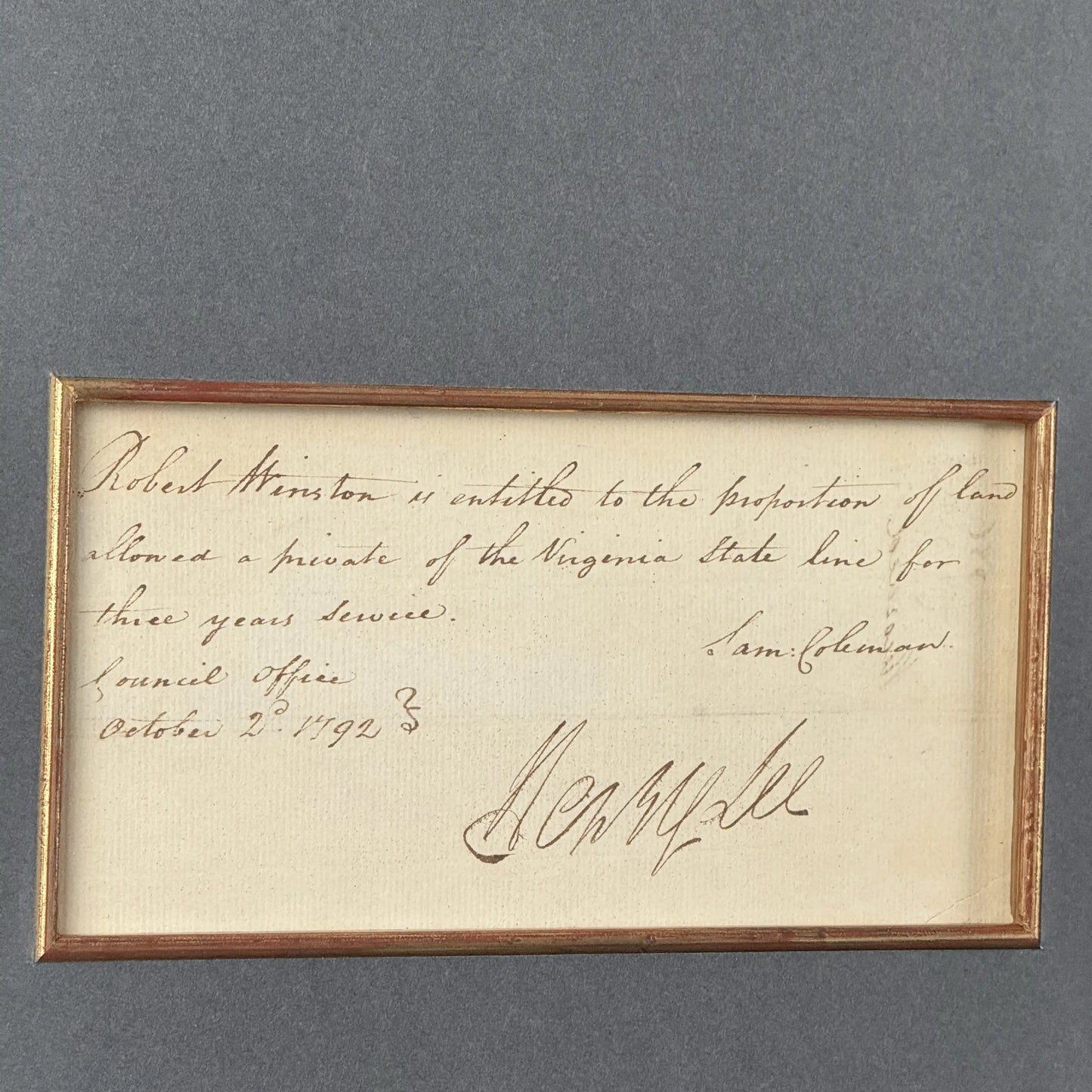 1792 Handwritten Note Signed by “Light-Horse Harry” Lee as Governor — Framed with Engraved Portrait