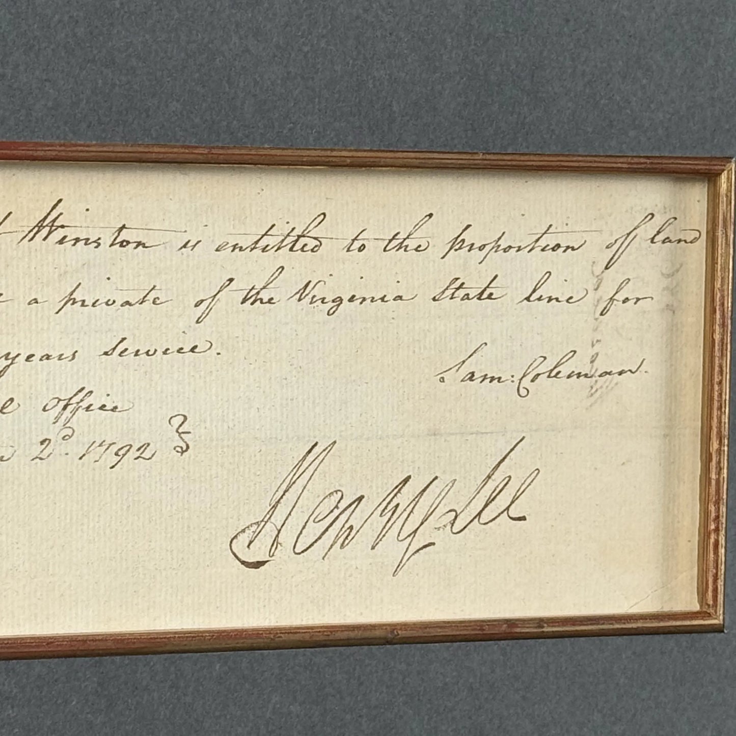 1792 Handwritten Note Signed by “Light-Horse Harry” Lee as Governor — Framed with Engraved Portrait