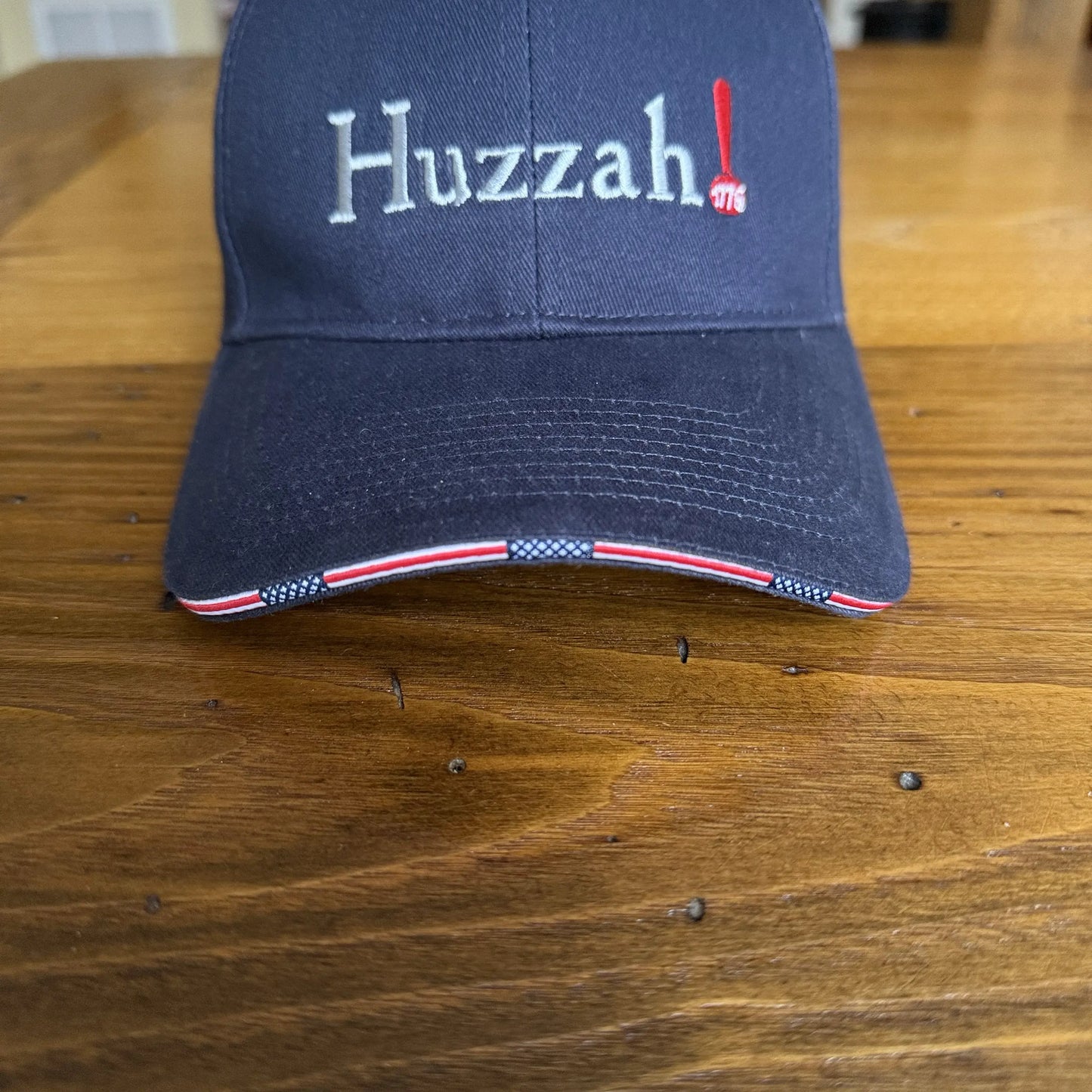 Embroidered "Huzzah! 1776" cap — Dark blue with flag brim