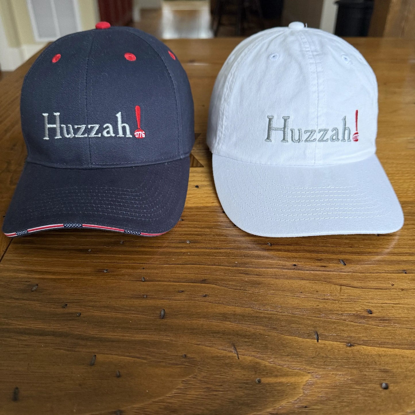 Embroidered "Huzzah! 1776" cap — Dark blue with flag brim
