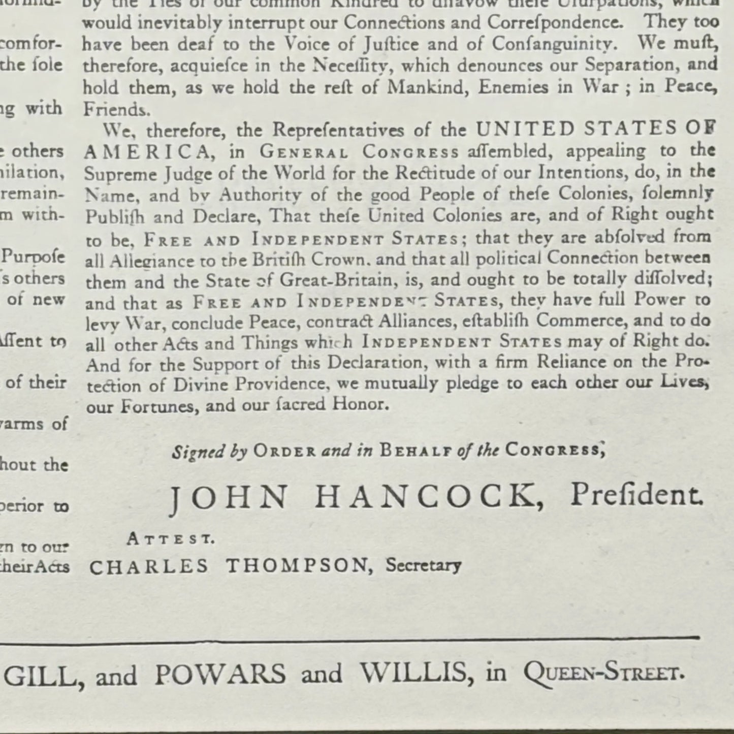 Framed "Declaration of Independence" Boston Broadside from the Printing Office of Edes & Gill in Boston
