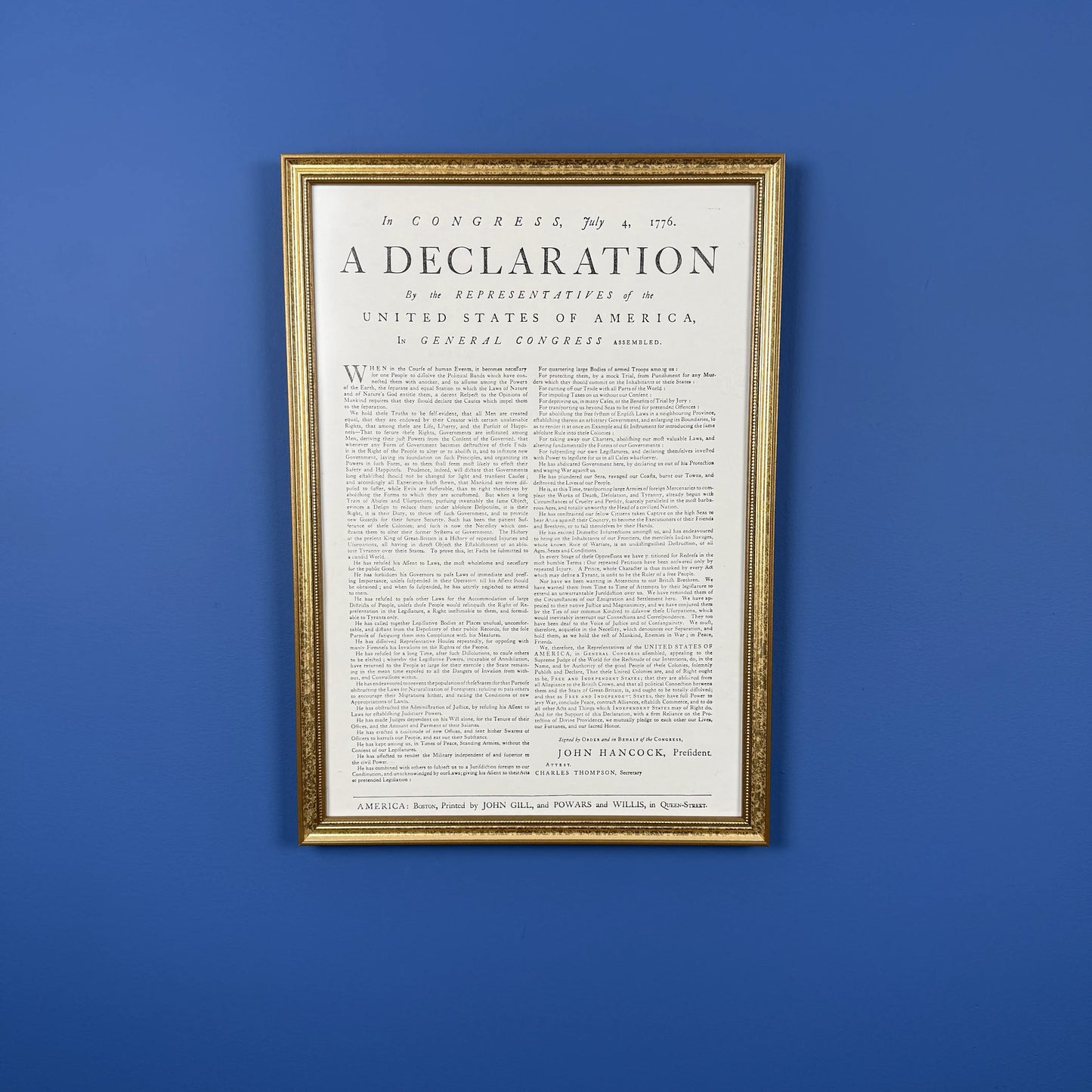 Framed "Declaration of Independence" Boston Broadside from the Printing Office of Edes & Gill in Boston
