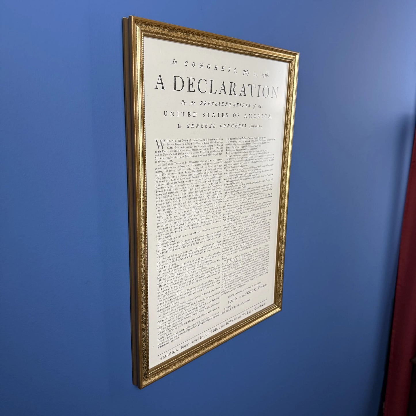 Framed "Declaration of Independence" Boston Broadside from the Printing Office of Edes & Gill in Boston