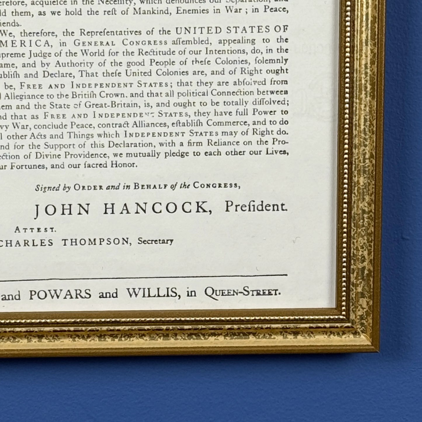 Framed "Declaration of Independence" Boston Broadside from the Printing Office of Edes & Gill in Boston