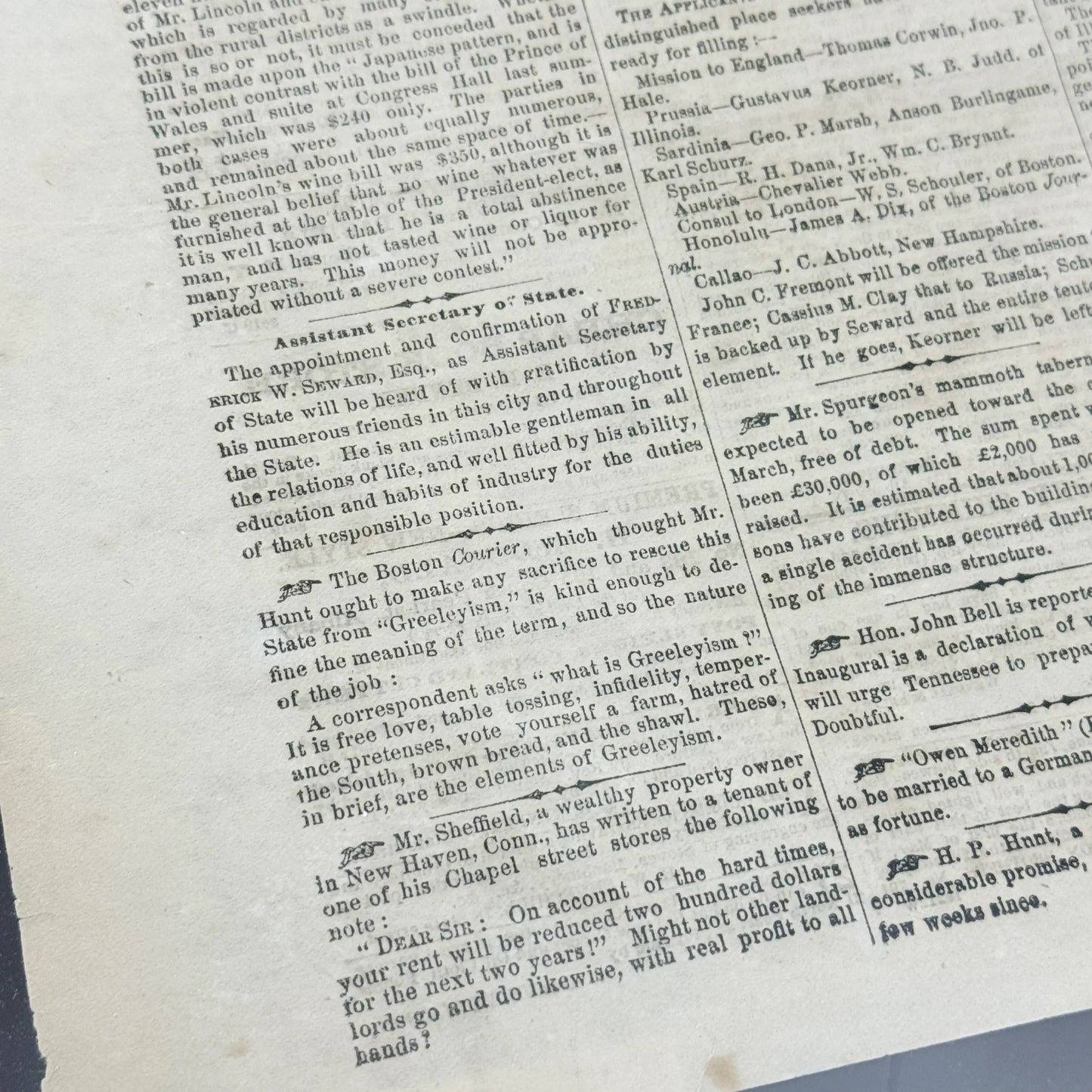 March 7, 1861 issue of the Albany Times and Courier reports Lincoln en route to Inauguration
