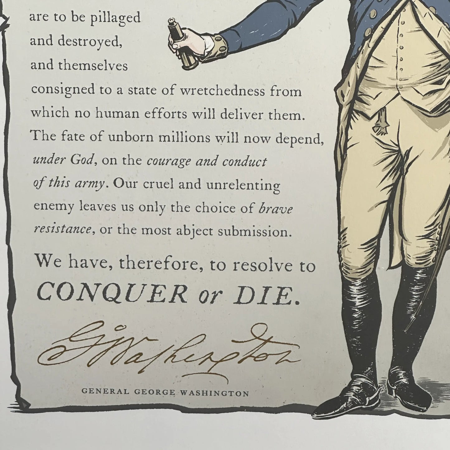 "Conquer or Die" — George Washington's General Orders framed print made in America