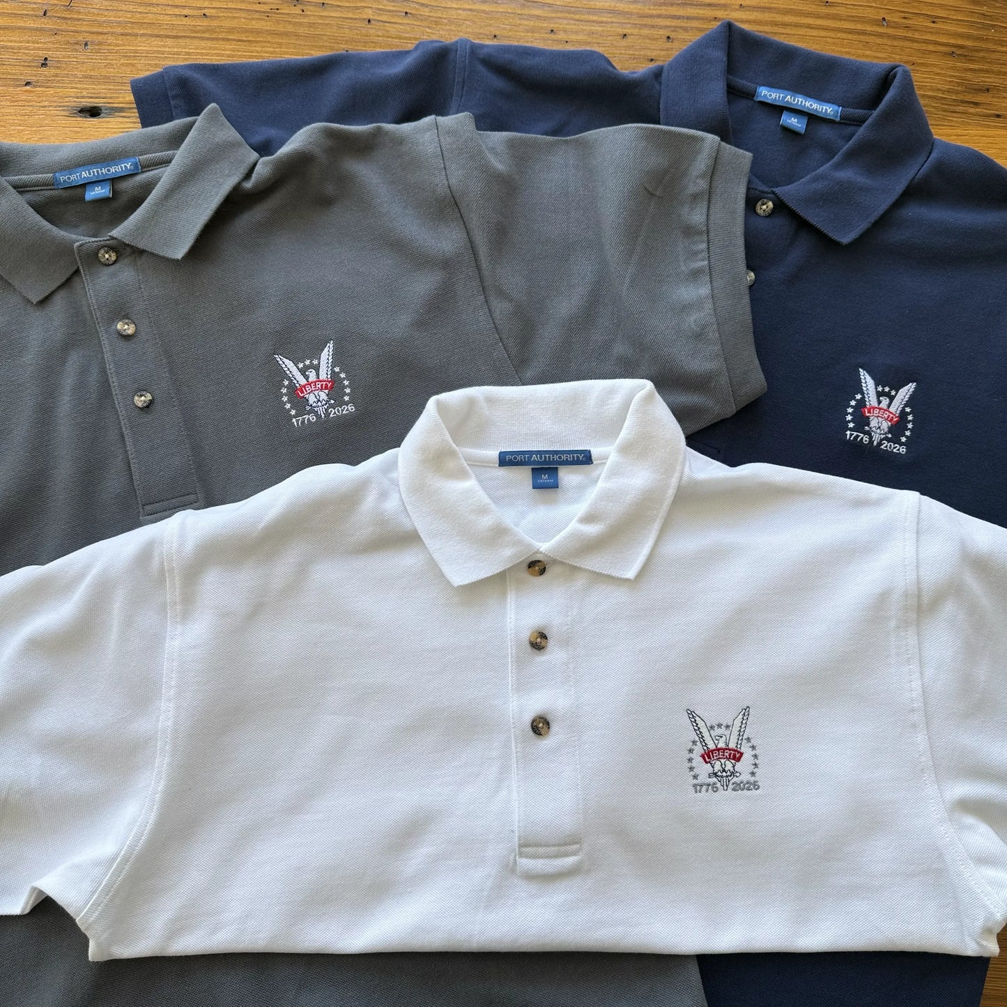 Embroidered Liberty Eagle 1776 - 2026 100% cotton pique polo shirt