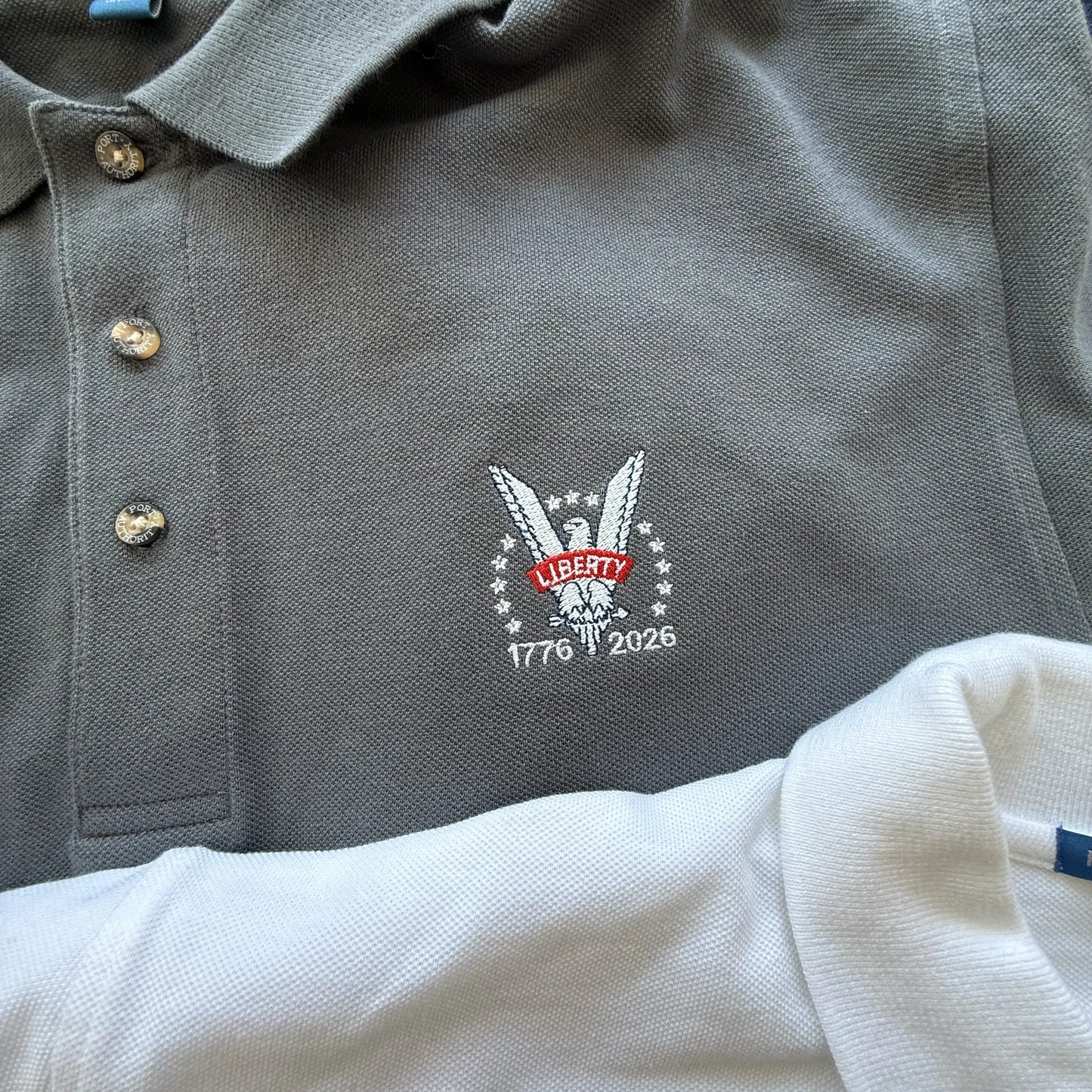 Embroidered Liberty Eagle 1776 - 2026 100% cotton pique polo shirt