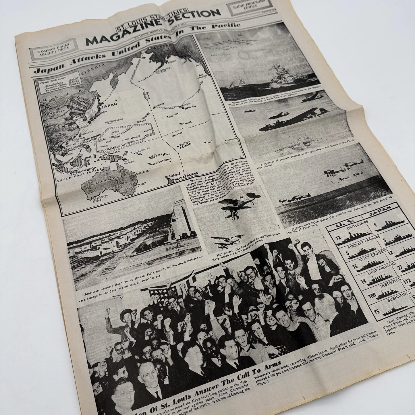Three WWII newspapers —War Declared, V-E Day, Peace
