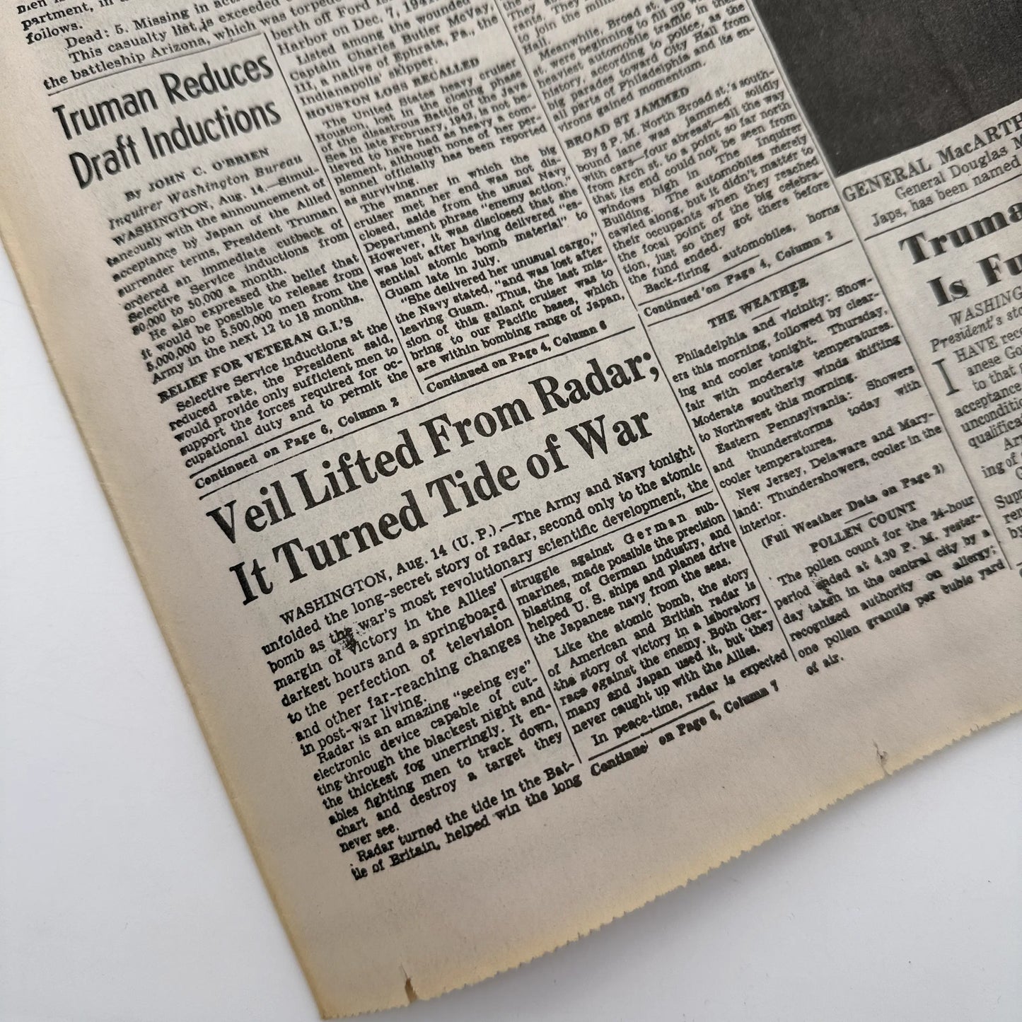 Three WWII newspapers —War Declared, V-E Day, Peace