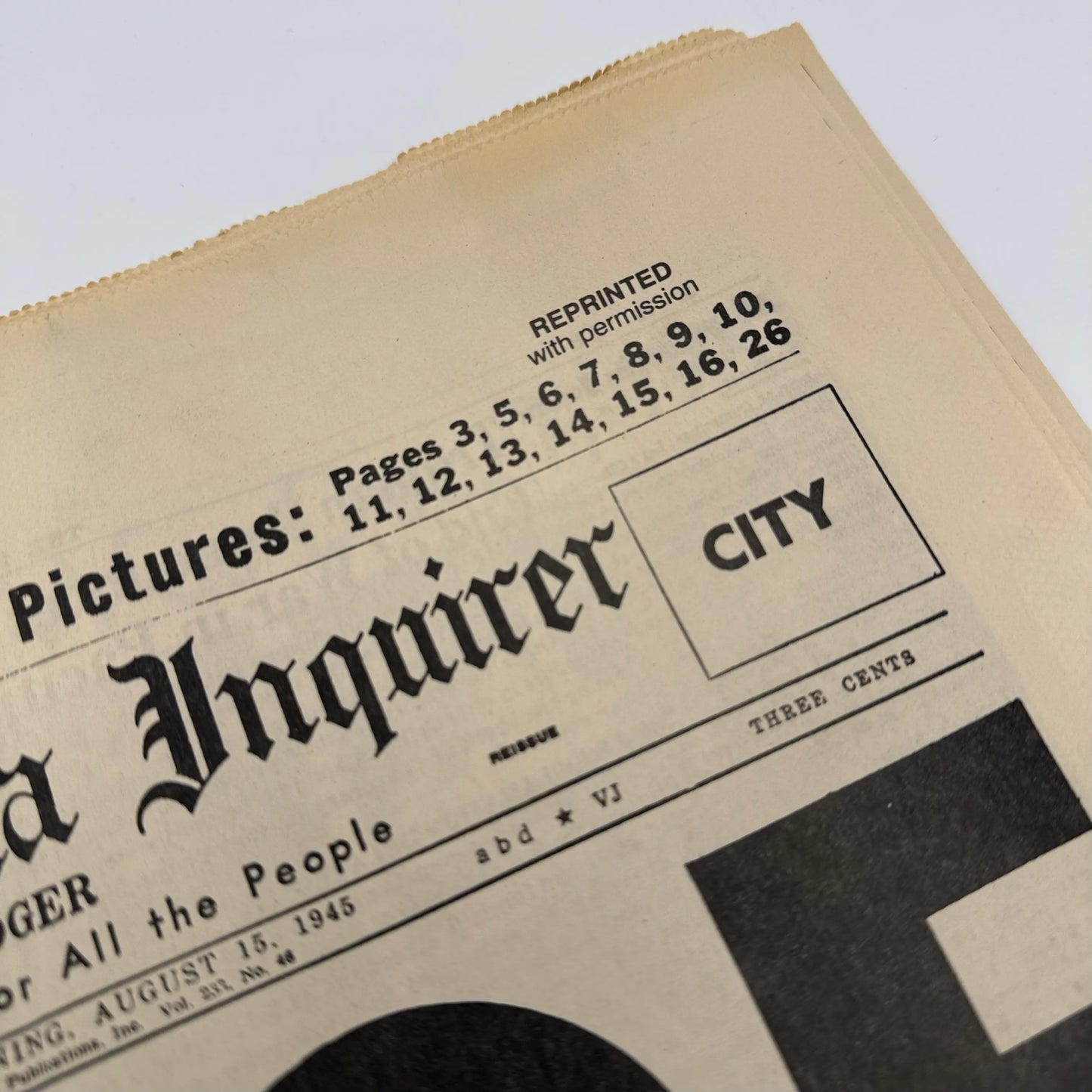 Three WWII newspapers —War Declared, V-E Day, Peace