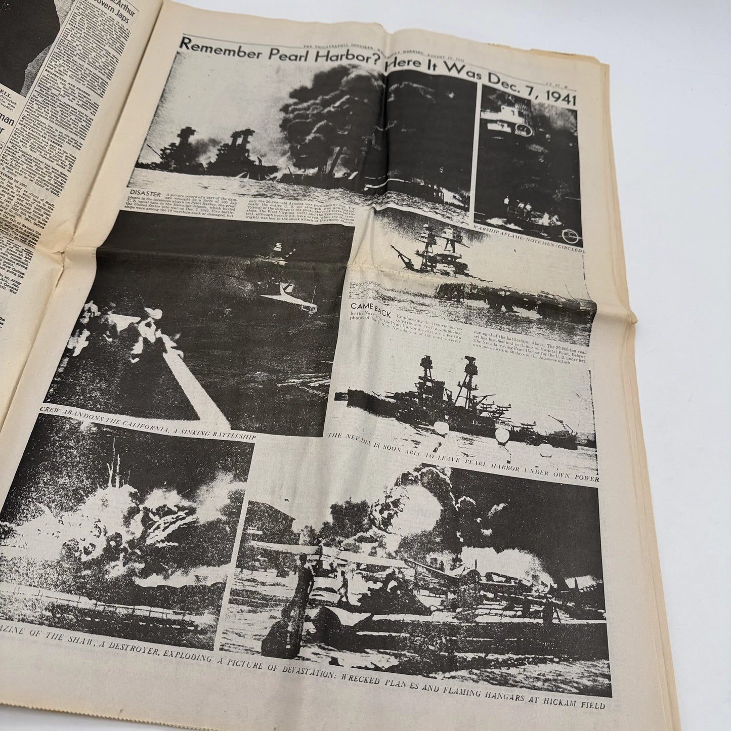 Three WWII newspapers —War Declared, V-E Day, Peace