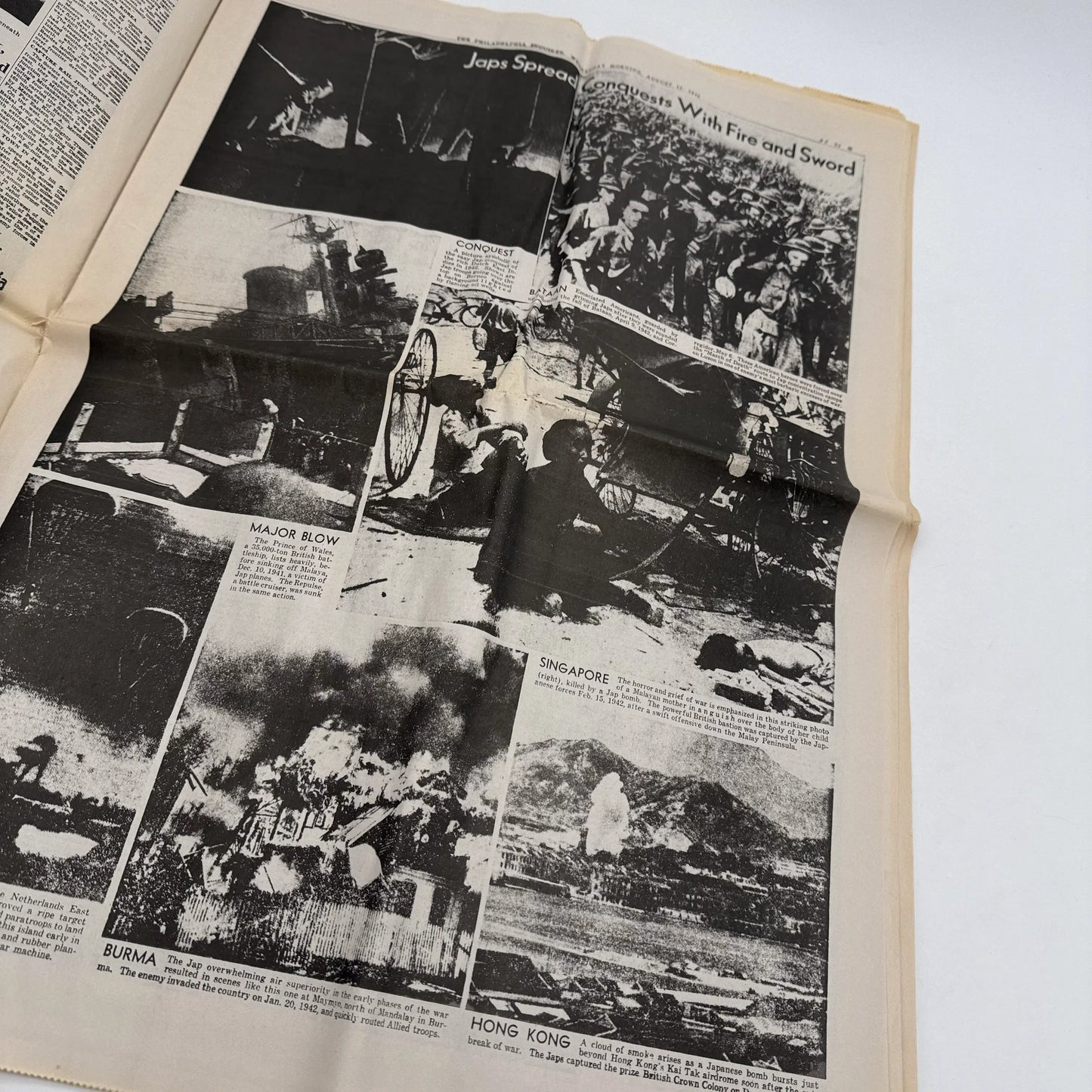Three WWII newspapers —War Declared, V-E Day, Peace