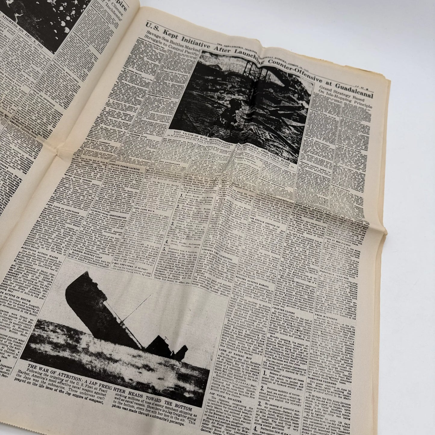 Three WWII newspapers —War Declared, V-E Day, Peace