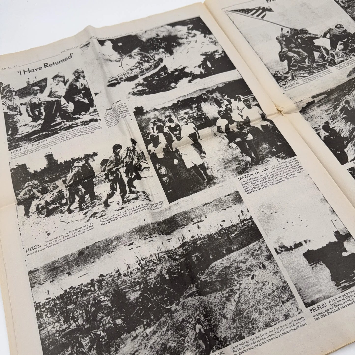 Three WWII newspapers —War Declared, V-E Day, Peace