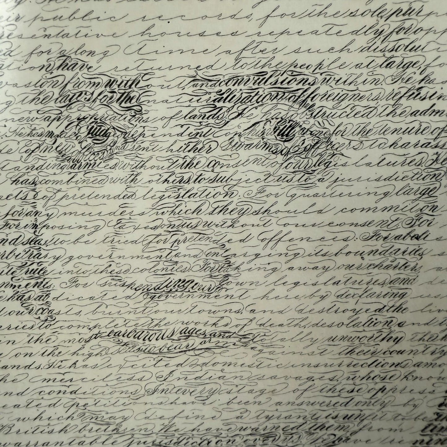Framed "Declaration of Independence" Calligraphy of George Washington with the seals of 16 states