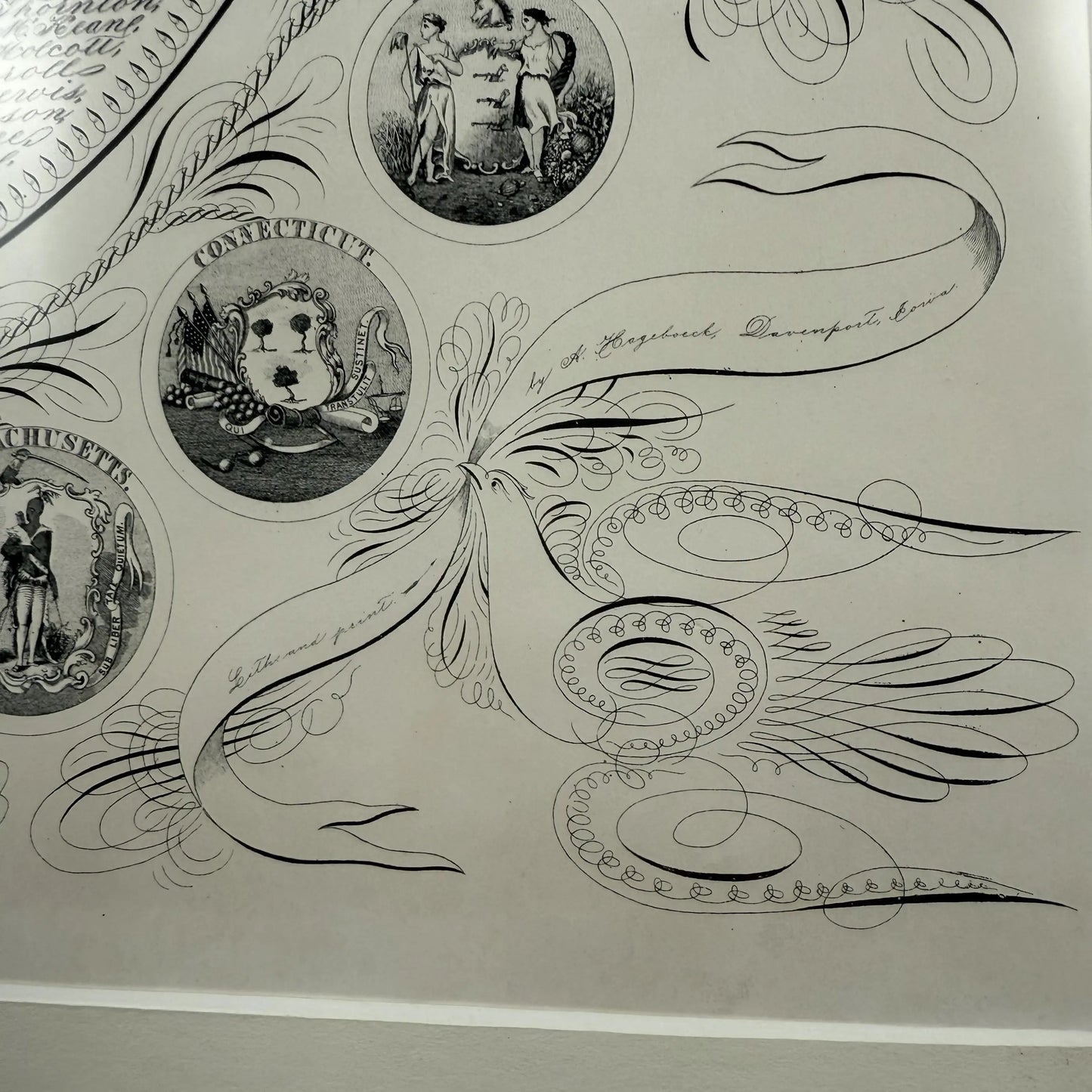 Framed "Declaration of Independence" Calligraphy of George Washington with the seals of 16 states