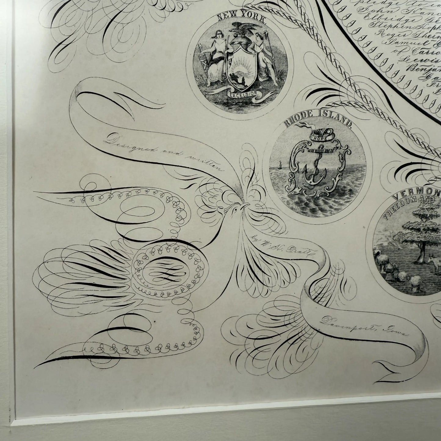 Framed "Declaration of Independence" Calligraphy of George Washington with the seals of 16 states
