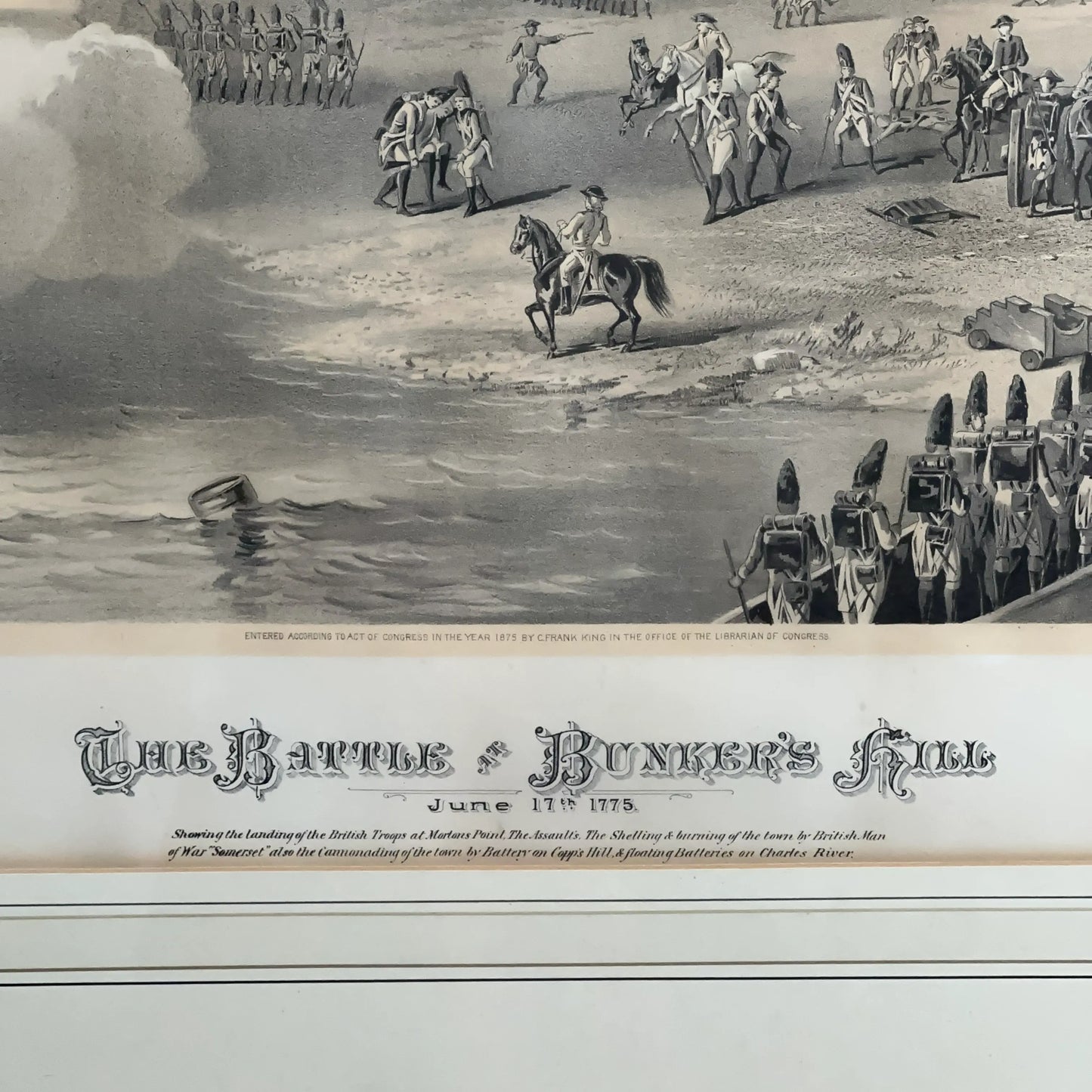 "The Battle at Bunker's Hill" — c 1870 print — Framed and matted