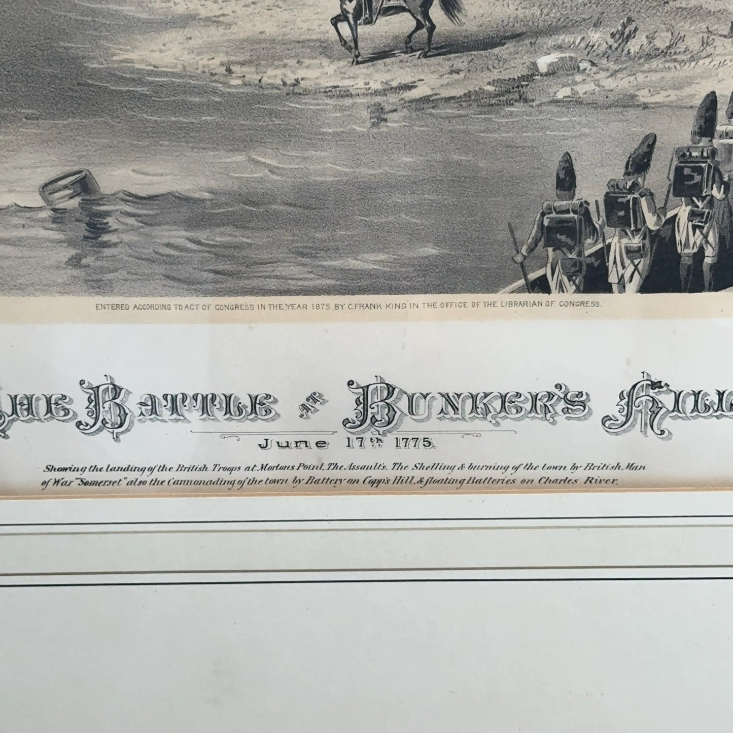 "The Battle at Bunker's Hill" — c 1870 print — Framed and matted