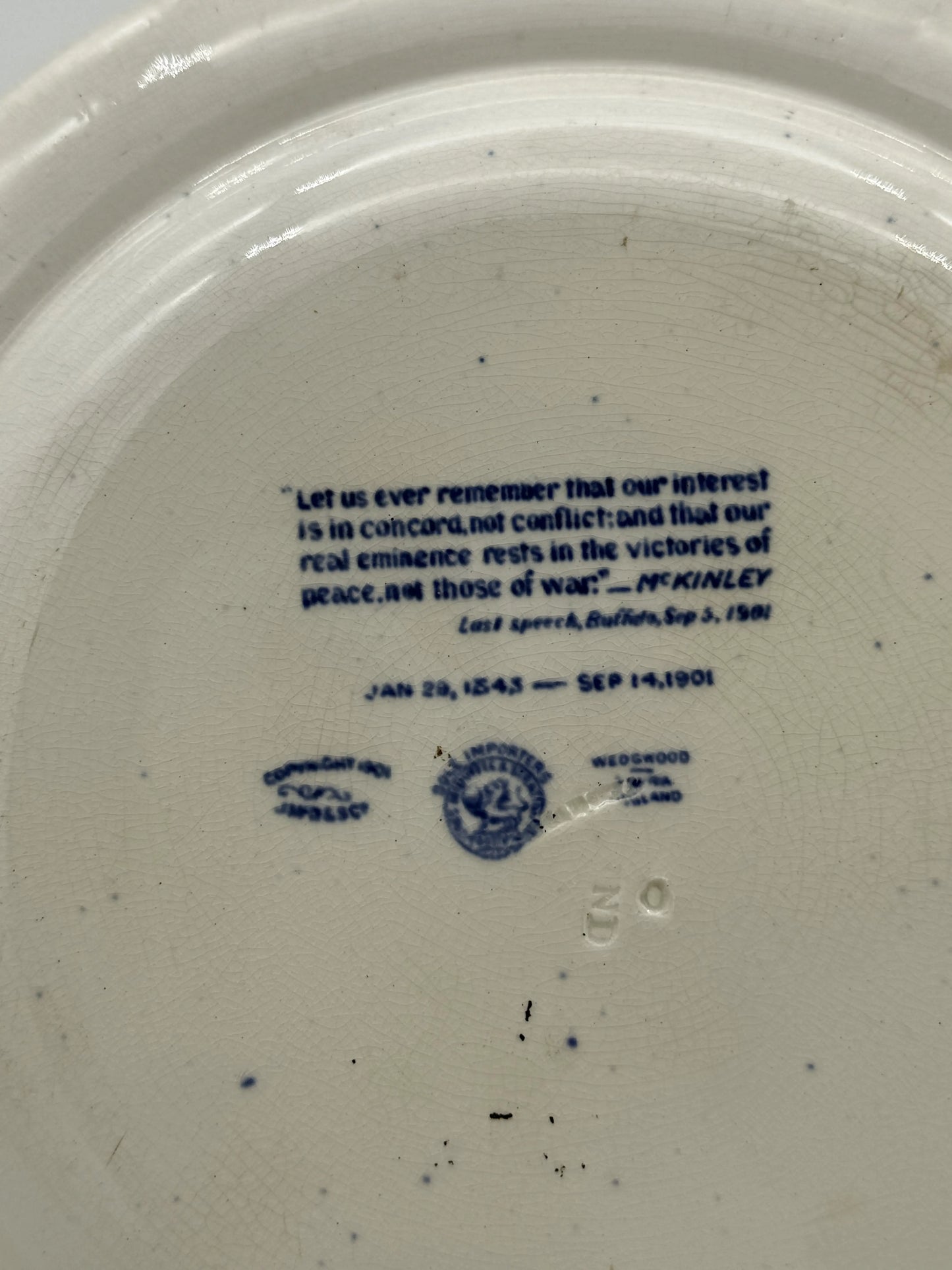President McKinley's Home Plate — Wedgwood — 1901