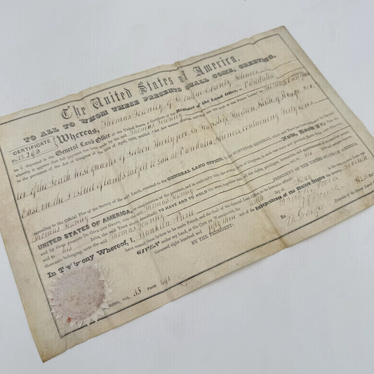Land grant signed by President Franklin Pierce — May 10, 1853