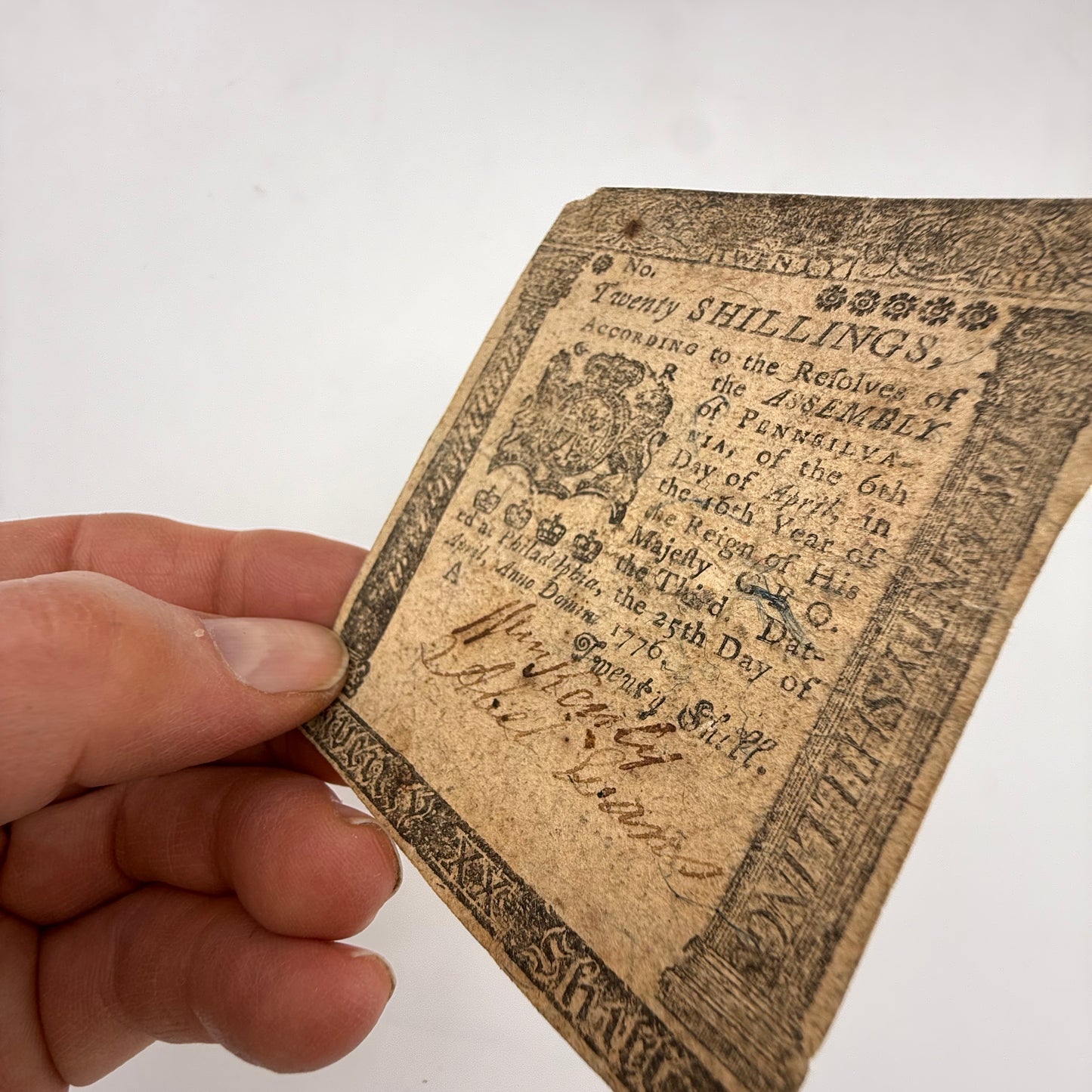 Colonial Currency — Pennsylvania — April 25, 1776 — Twenty Shillings