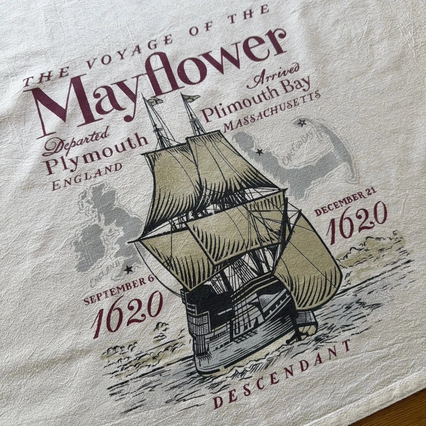 "The Voyage of the Mayflower" Tea Towel — Made in America